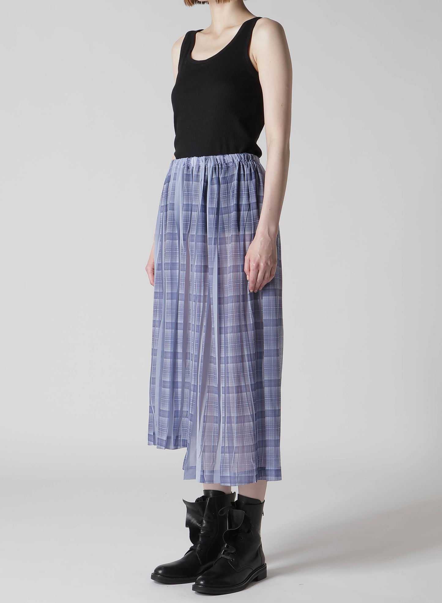 PLEATED PLAID PRINT ASYMMETRIC SKIRT