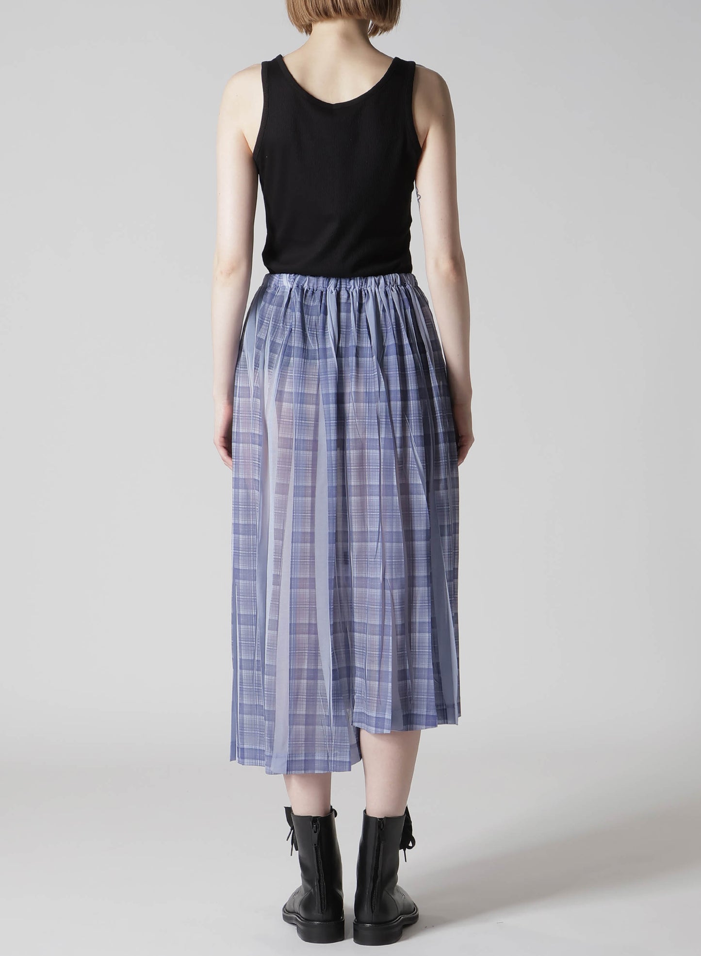 PLEATED PLAID PRINT ASYMMETRIC SKIRT