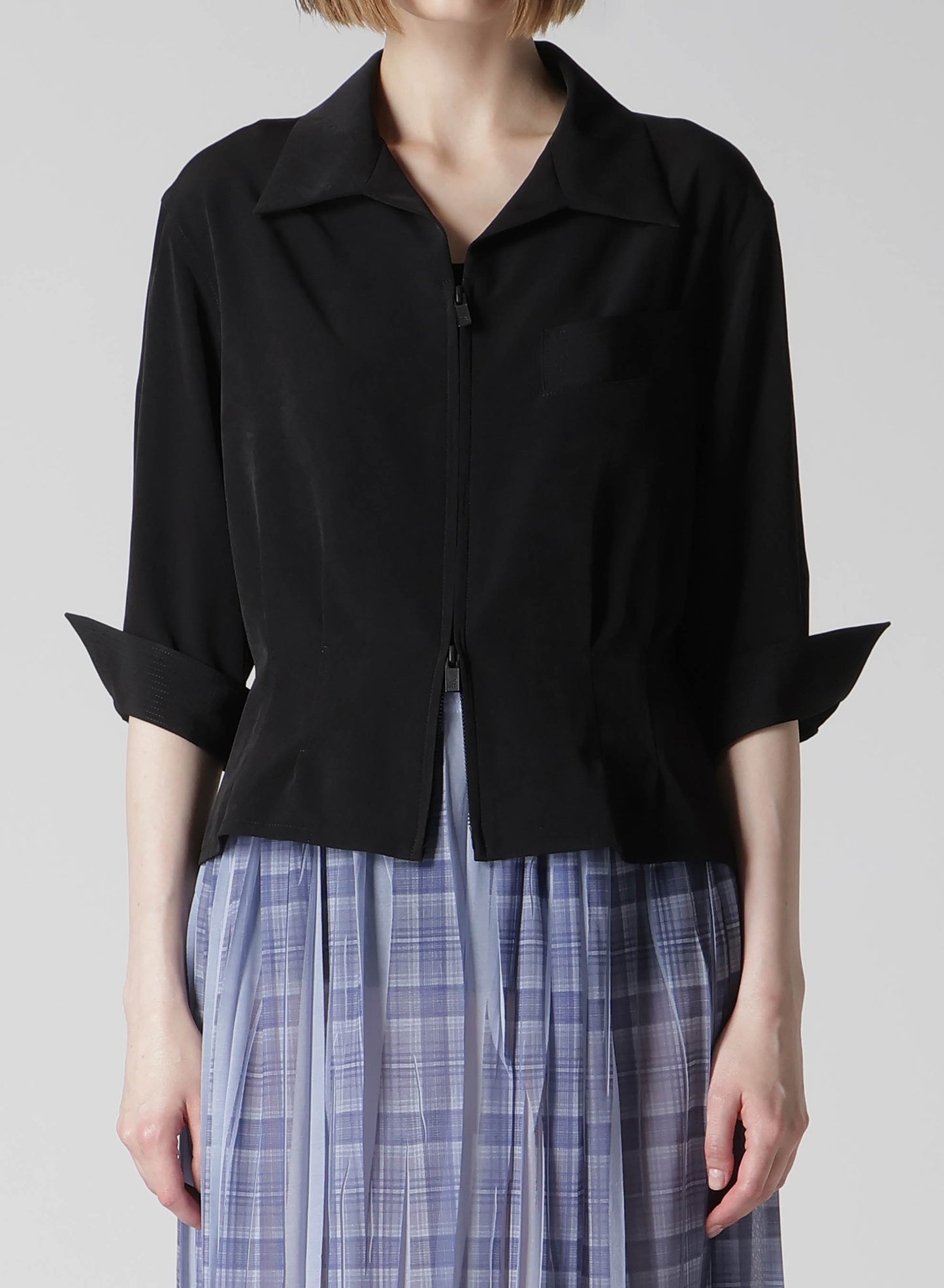 PLEATED PLAID PRINT ASYMMETRIC SKIRT