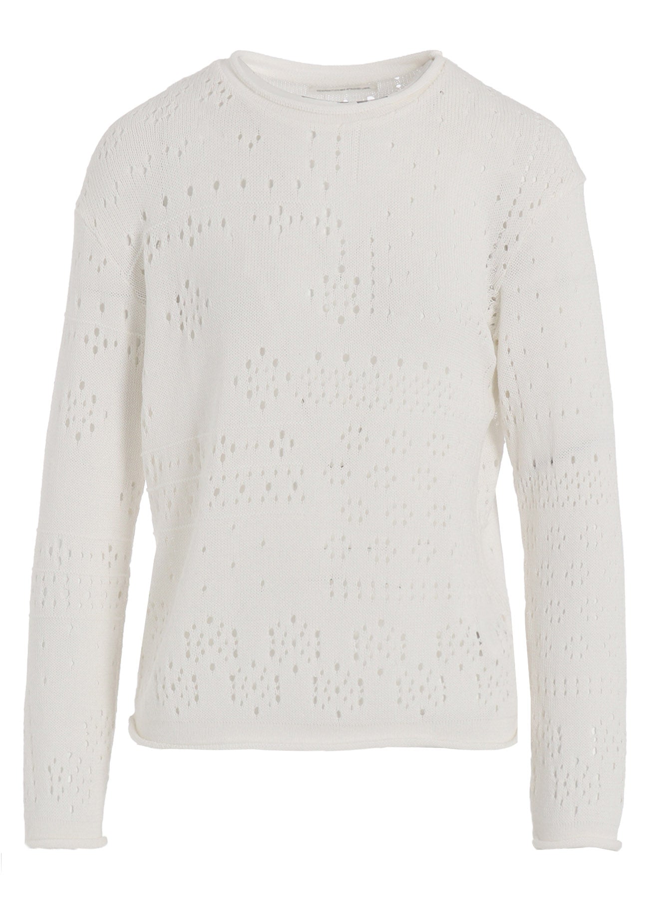 PATCHWORK LACE CURLED COLLAR ROUND NECK PULLOVER