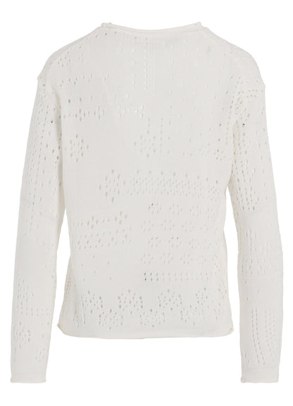 PATCHWORK LACE CURLED COLLAR ROUND NECK PULLOVER