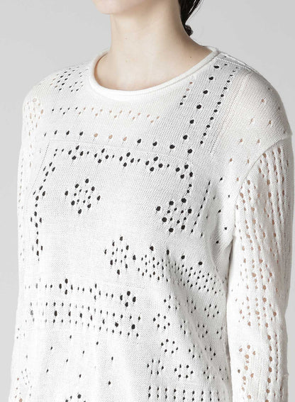 PATCHWORK LACE CURLED COLLAR ROUND NECK PULLOVER