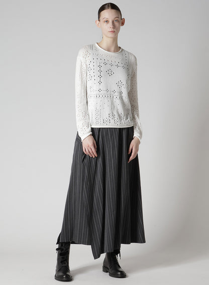 PATCHWORK LACE CURLED COLLAR ROUND NECK PULLOVER