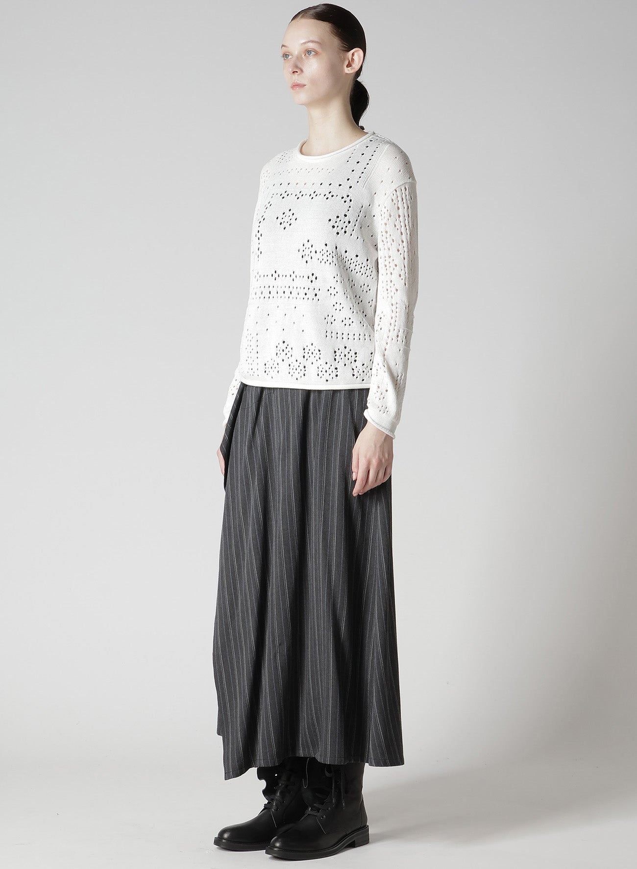 PATCHWORK LACE CURLED COLLAR ROUND NECK PULLOVER