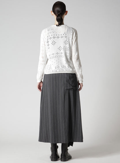 PATCHWORK LACE CURLED COLLAR ROUND NECK PULLOVER