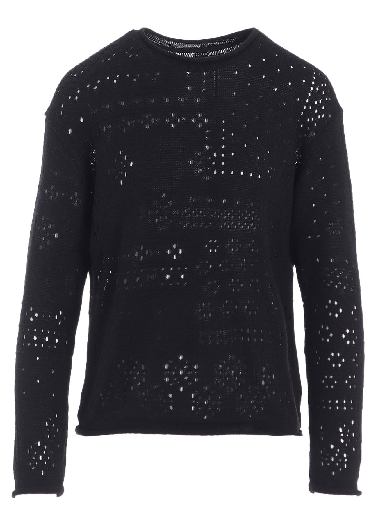 PATCHWORK LACE CURLED COLLAR ROUND NECK PULLOVER