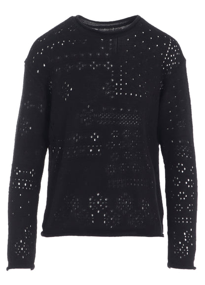 PATCHWORK LACE CURLED COLLAR ROUND NECK PULLOVER