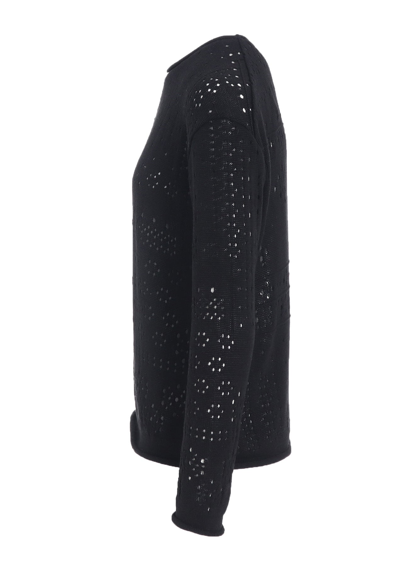 PATCHWORK LACE CURLED COLLAR ROUND NECK PULLOVER