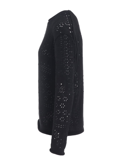 PATCHWORK LACE CURLED COLLAR ROUND NECK PULLOVER