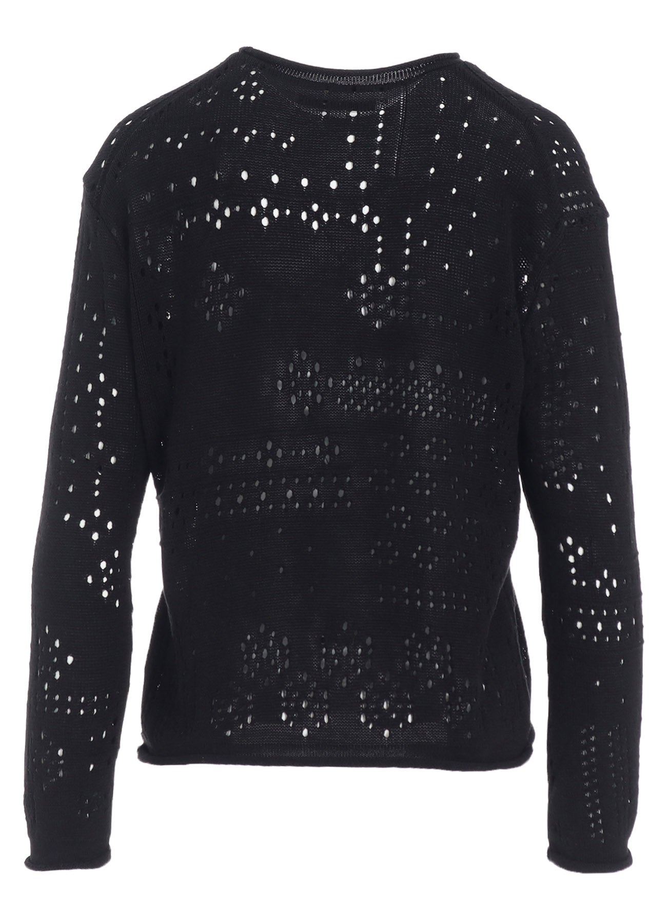 PATCHWORK LACE CURLED COLLAR ROUND NECK PULLOVER