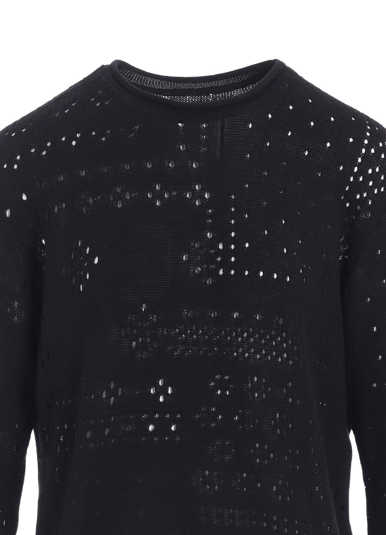 PATCHWORK LACE CURLED COLLAR ROUND NECK PULLOVER