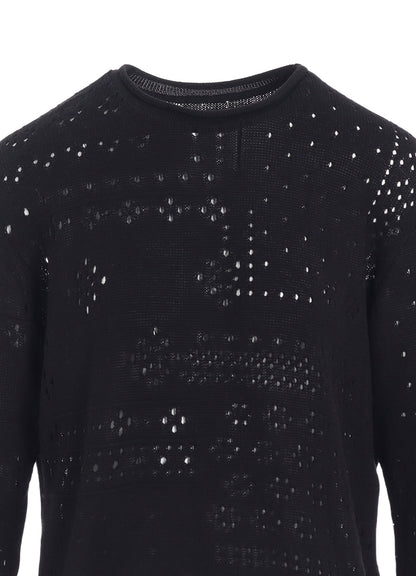 PATCHWORK LACE CURLED COLLAR ROUND NECK PULLOVER