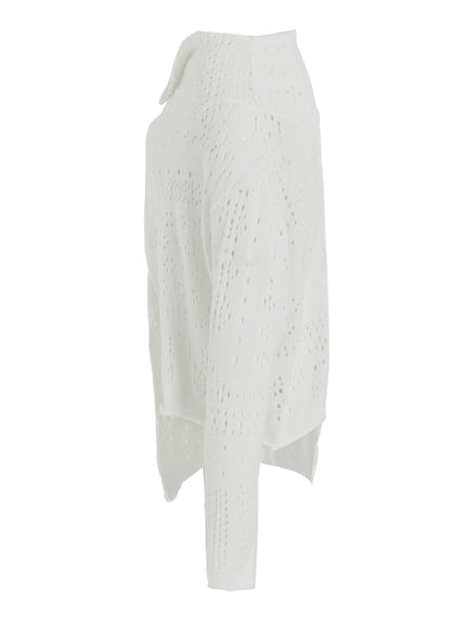 PATCHWORK LACE OFF-NECK CROPPED CARDIGAN