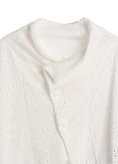 PATCHWORK LACE OFF-NECK CROPPED CARDIGAN