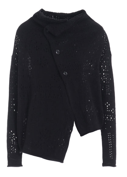 PATCHWORK LACE OFF-NECK CROPPED CARDIGAN