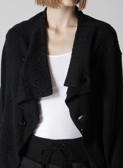 PATCHWORK LACE OFF-NECK CROPPED CARDIGAN