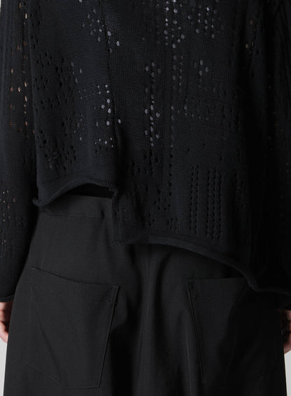 PATCHWORK LACE OFF-NECK CROPPED CARDIGAN