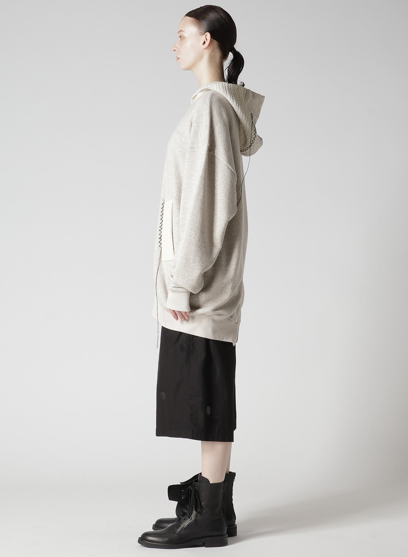 FRENCHTERRY HAND STITCH BACK ZIP PULLOVER