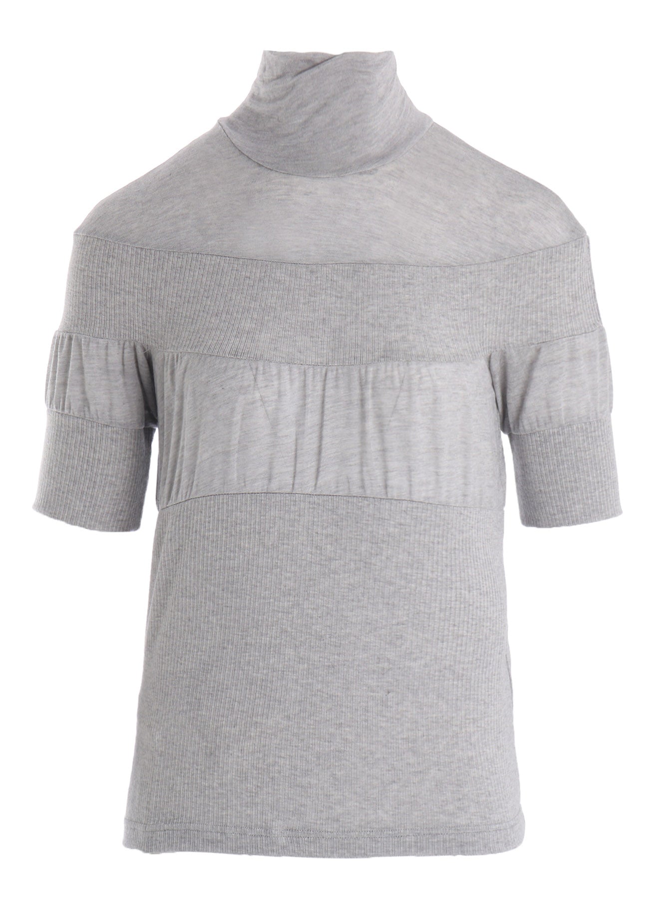 GAUZE JERSEY X RIB PANEL HIGH NECK SHORT SLEEVE TEE