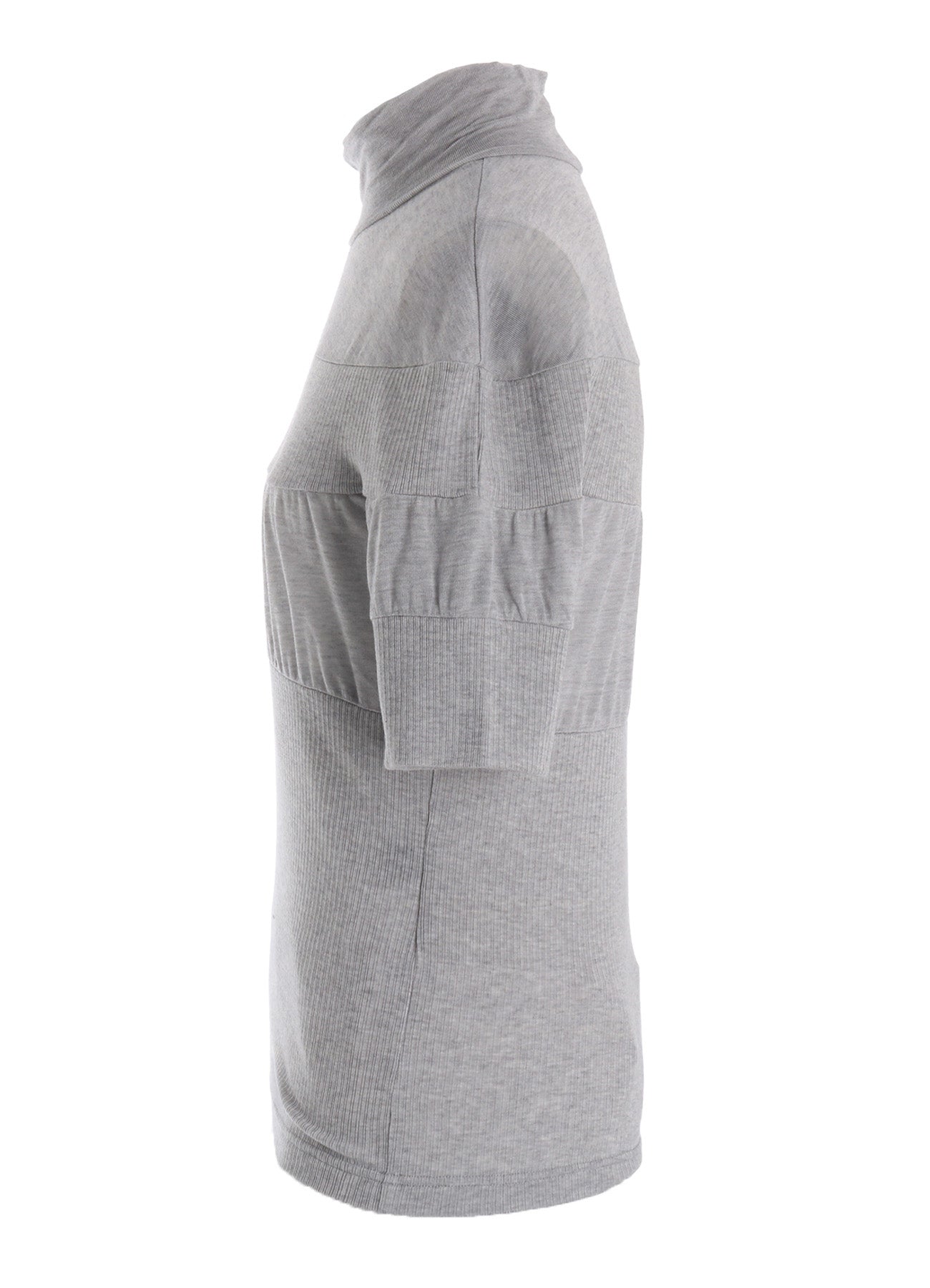 GAUZE JERSEY X RIB PANEL HIGH NECK SHORT SLEEVE TEE