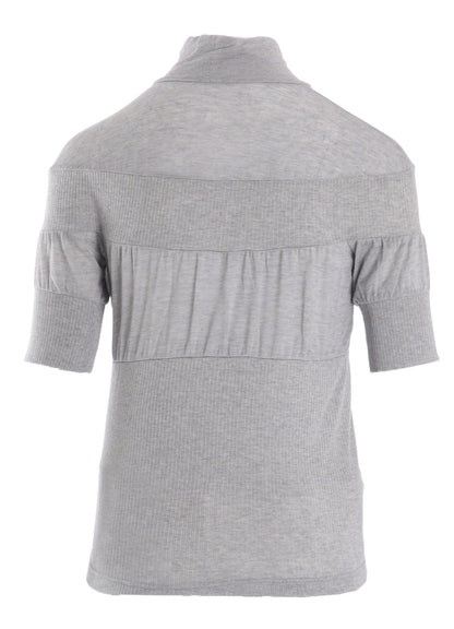 GAUZE JERSEY X RIB PANEL HIGH NECK SHORT SLEEVE TEE