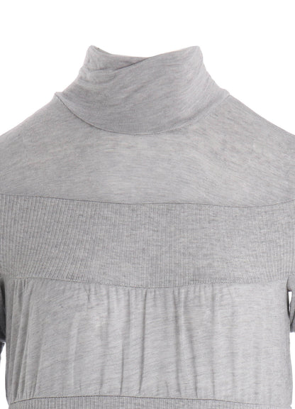 GAUZE JERSEY X RIB PANEL HIGH NECK SHORT SLEEVE TEE