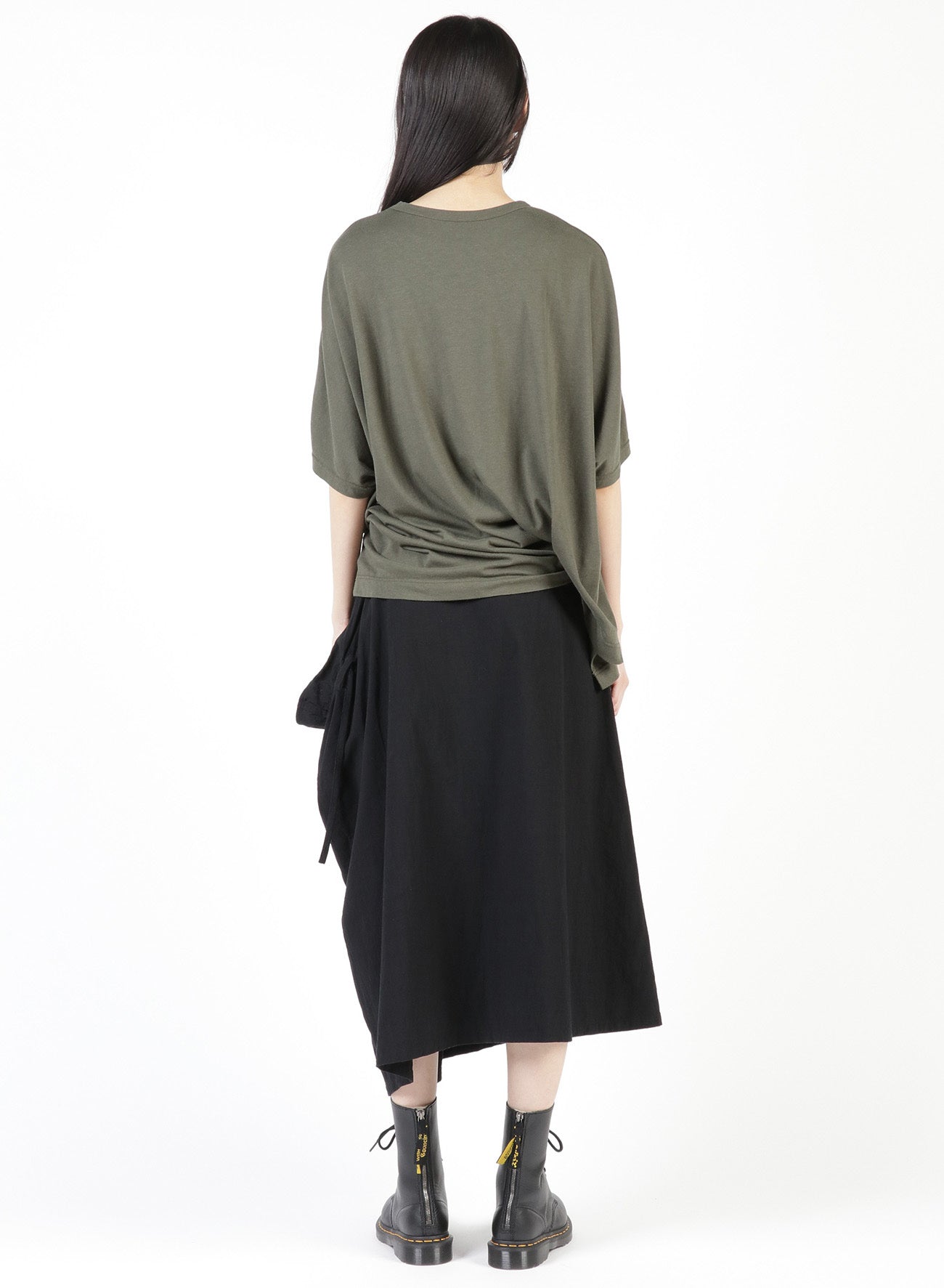 GAUZE JERSEY X RIB PANEL HIGH NECK SHORT SLEEVE TEE