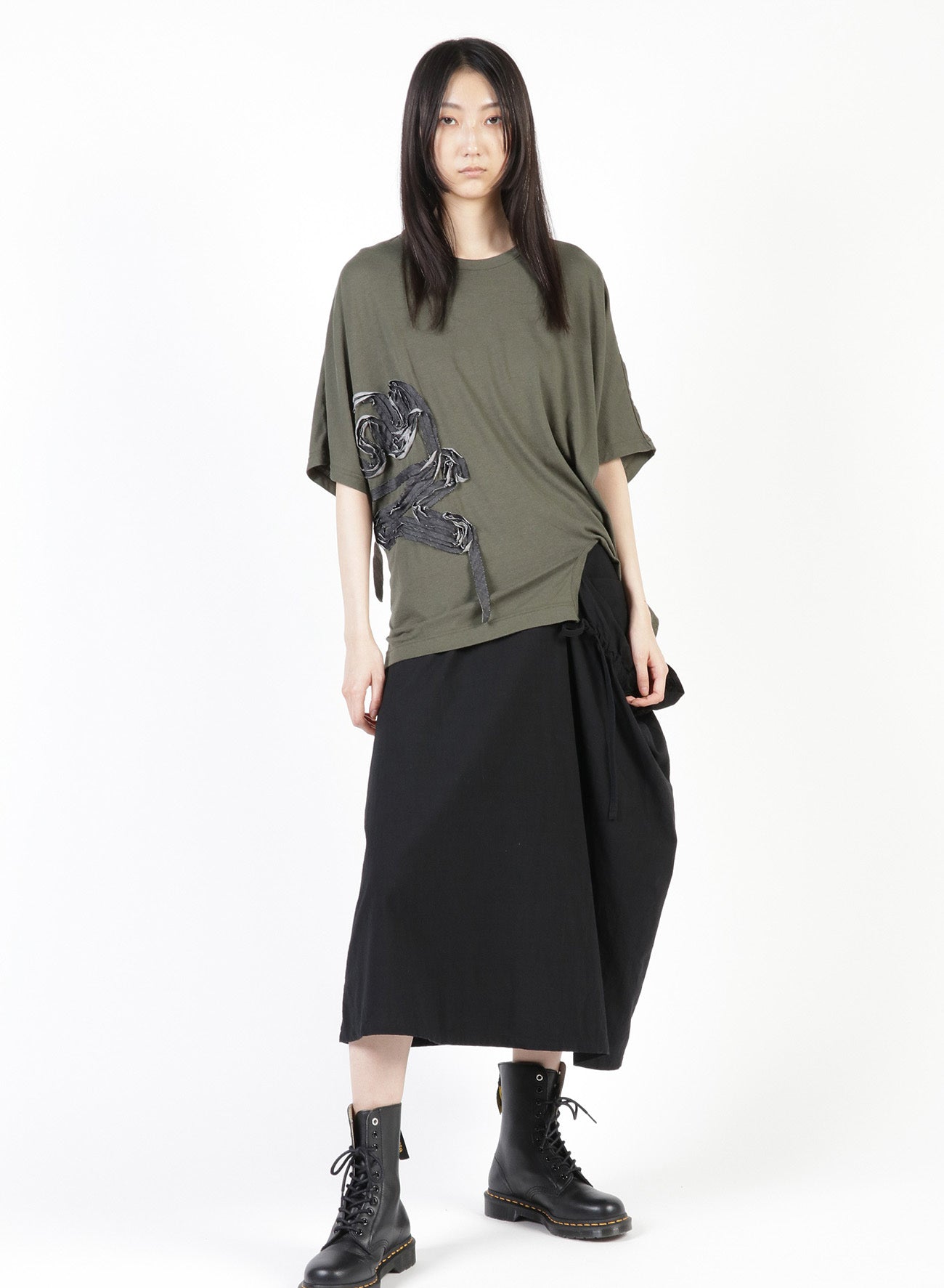 GAUZE JERSEY X RIB PANEL HIGH NECK SHORT SLEEVE TEE