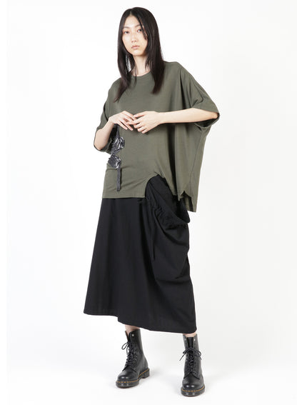 GAUZE JERSEY X RIB PANEL HIGH NECK SHORT SLEEVE TEE