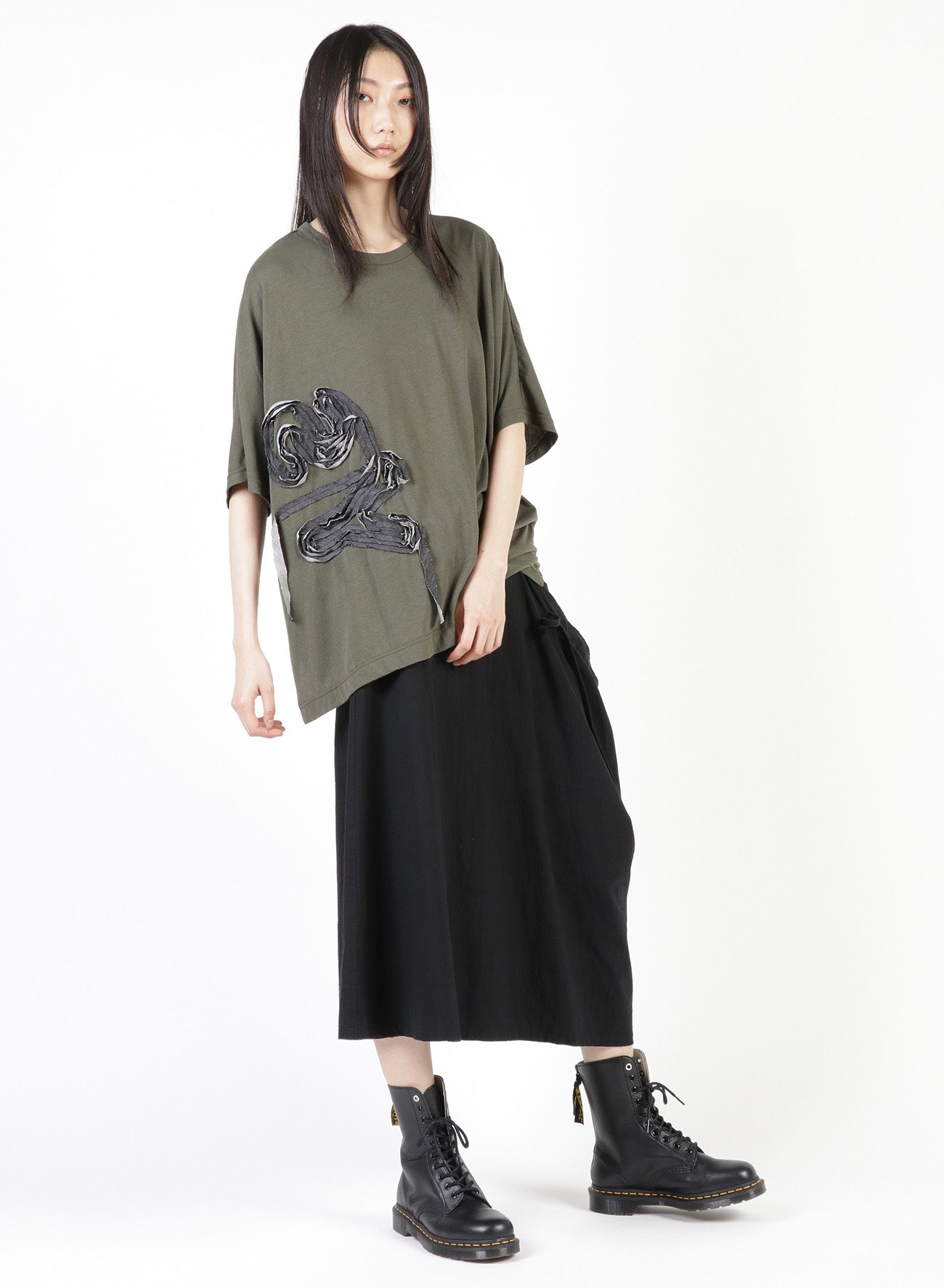 GAUZE JERSEY X RIB PANEL HIGH NECK SHORT SLEEVE TEE