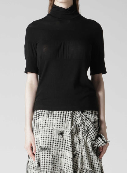 GAUZE JERSEY X RIB PANEL HIGH NECK SHORT SLEEVE TEE