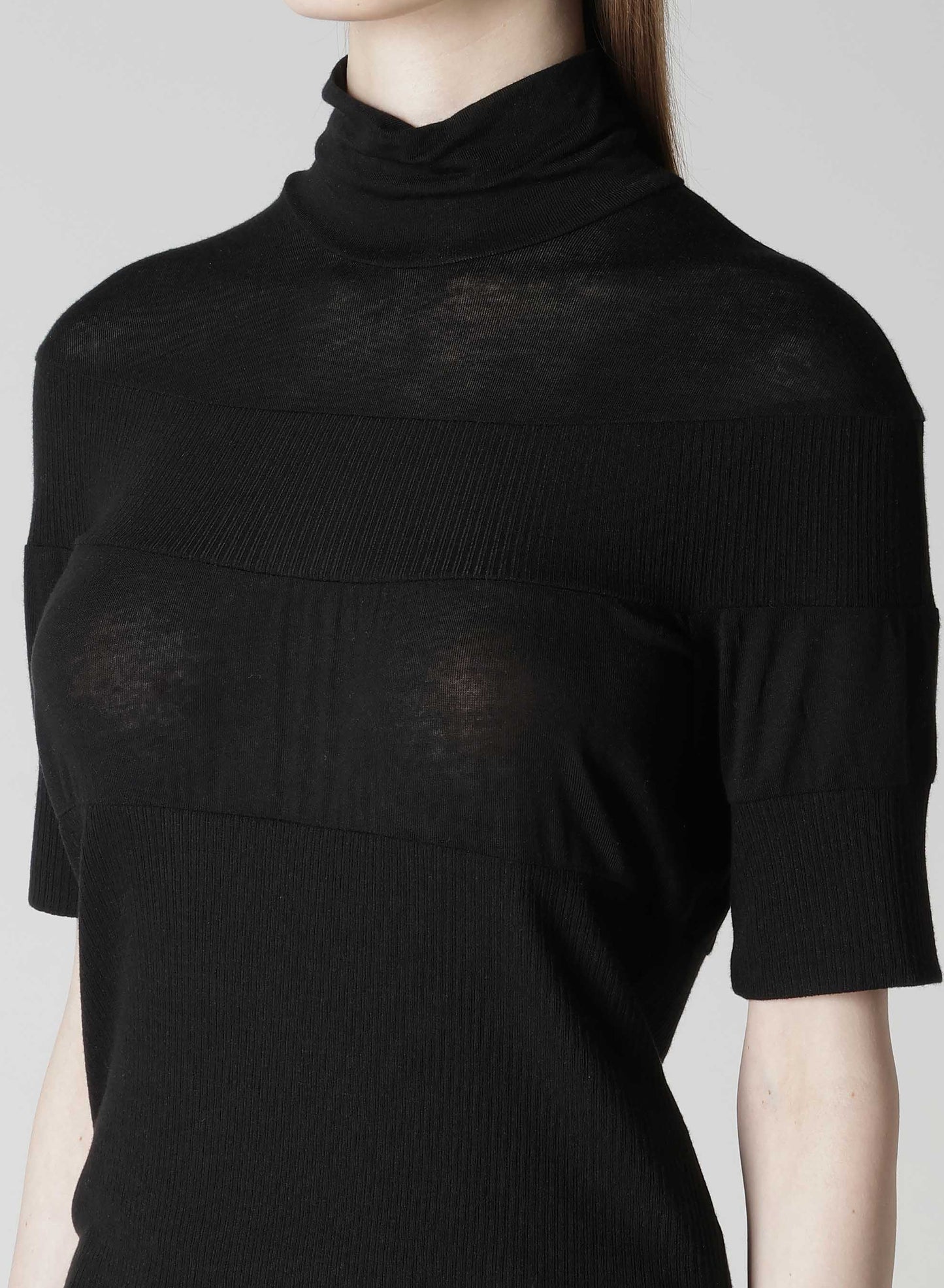 GAUZE JERSEY X RIB PANEL HIGH NECK SHORT SLEEVE TEE