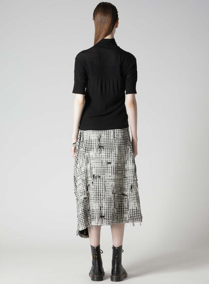 GAUZE JERSEY X RIB PANEL HIGH NECK SHORT SLEEVE TEE