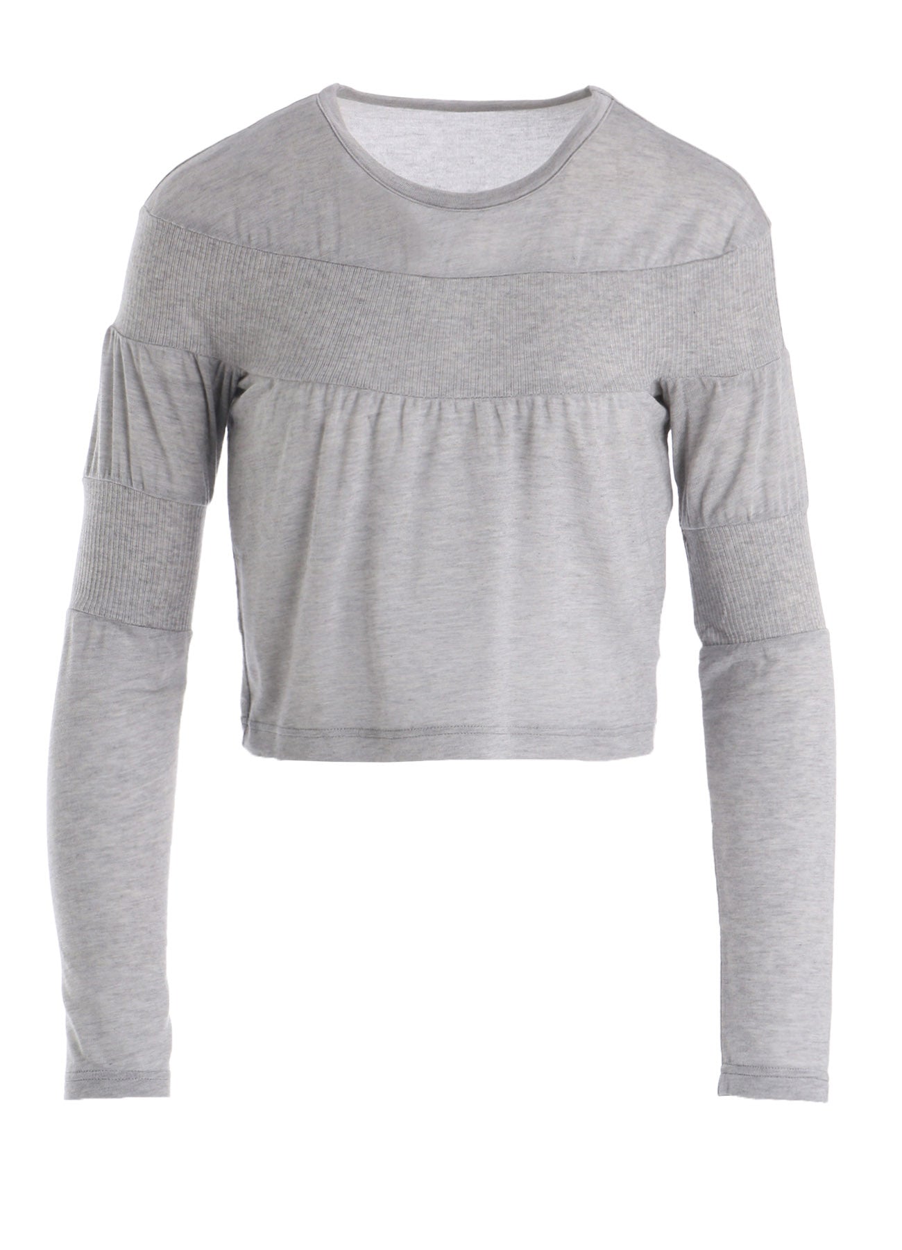 GAUZE JERSEY X RIB PANEL CROPPED ROUND NECK TEE