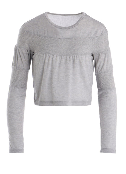 GAUZE JERSEY X RIB PANEL CROPPED ROUND NECK TEE