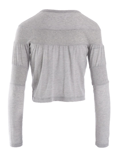 GAUZE JERSEY X RIB PANEL CROPPED ROUND NECK TEE