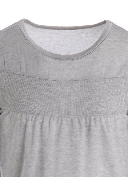 GAUZE JERSEY X RIB PANEL CROPPED ROUND NECK TEE