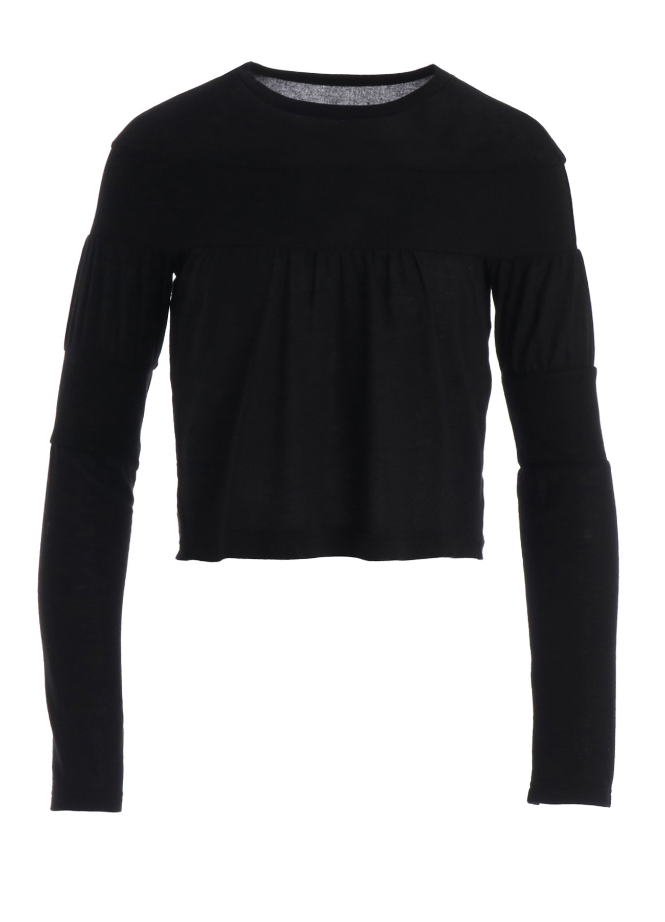 GAUZE JERSEY X RIB PANEL CROPPED ROUND NECK TEE