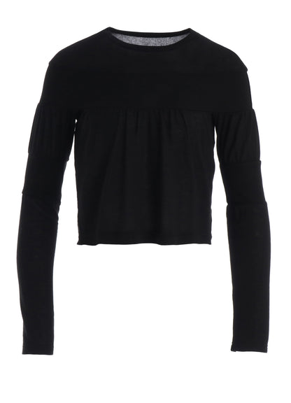 GAUZE JERSEY X RIB PANEL CROPPED ROUND NECK TEE