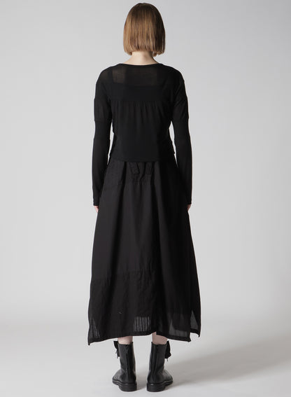 GAUZE JERSEY X RIB PANEL CROPPED ROUND NECK TEE