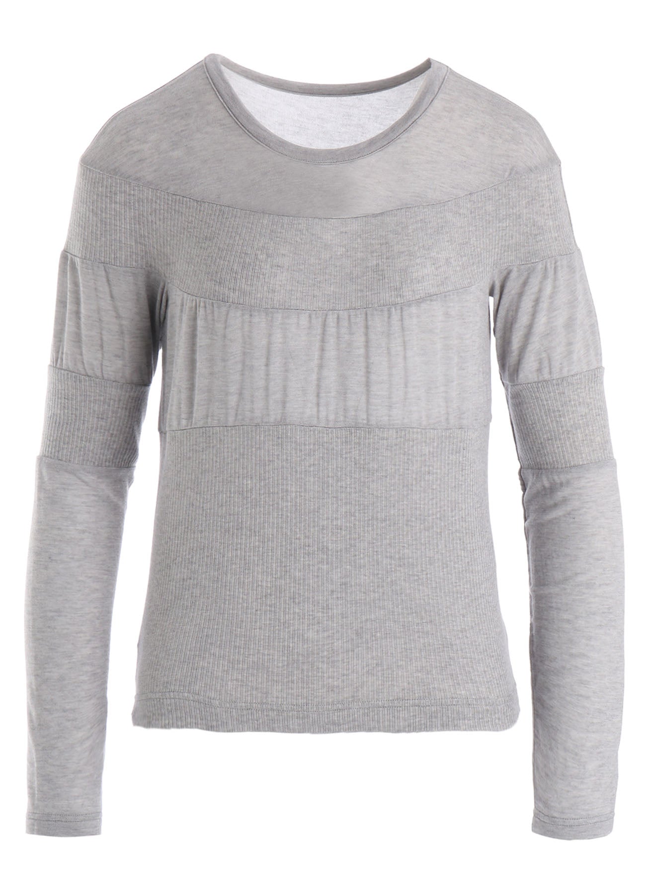 GAUZE JERSEY X RIB PANEL ROUND NECK LONG SLEEVE TEE