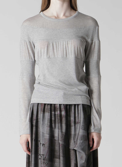 GAUZE JERSEY X RIB PANEL ROUND NECK LONG SLEEVE TEE