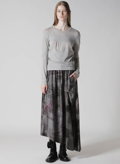 GAUZE JERSEY X RIB PANEL ROUND NECK LONG SLEEVE TEE