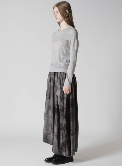 GAUZE JERSEY X RIB PANEL ROUND NECK LONG SLEEVE TEE