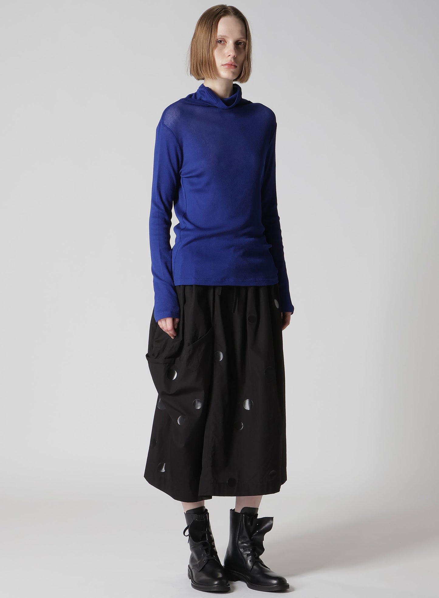 MERCERIZED RIB HIGH NECK LONG SLEEVE TEE