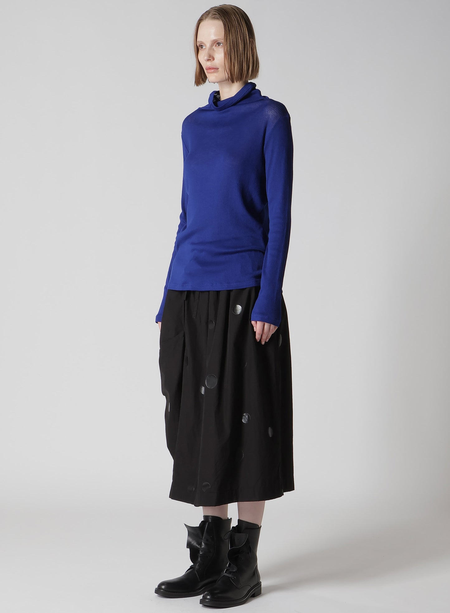 MERCERIZED RIB HIGH NECK LONG SLEEVE TEE