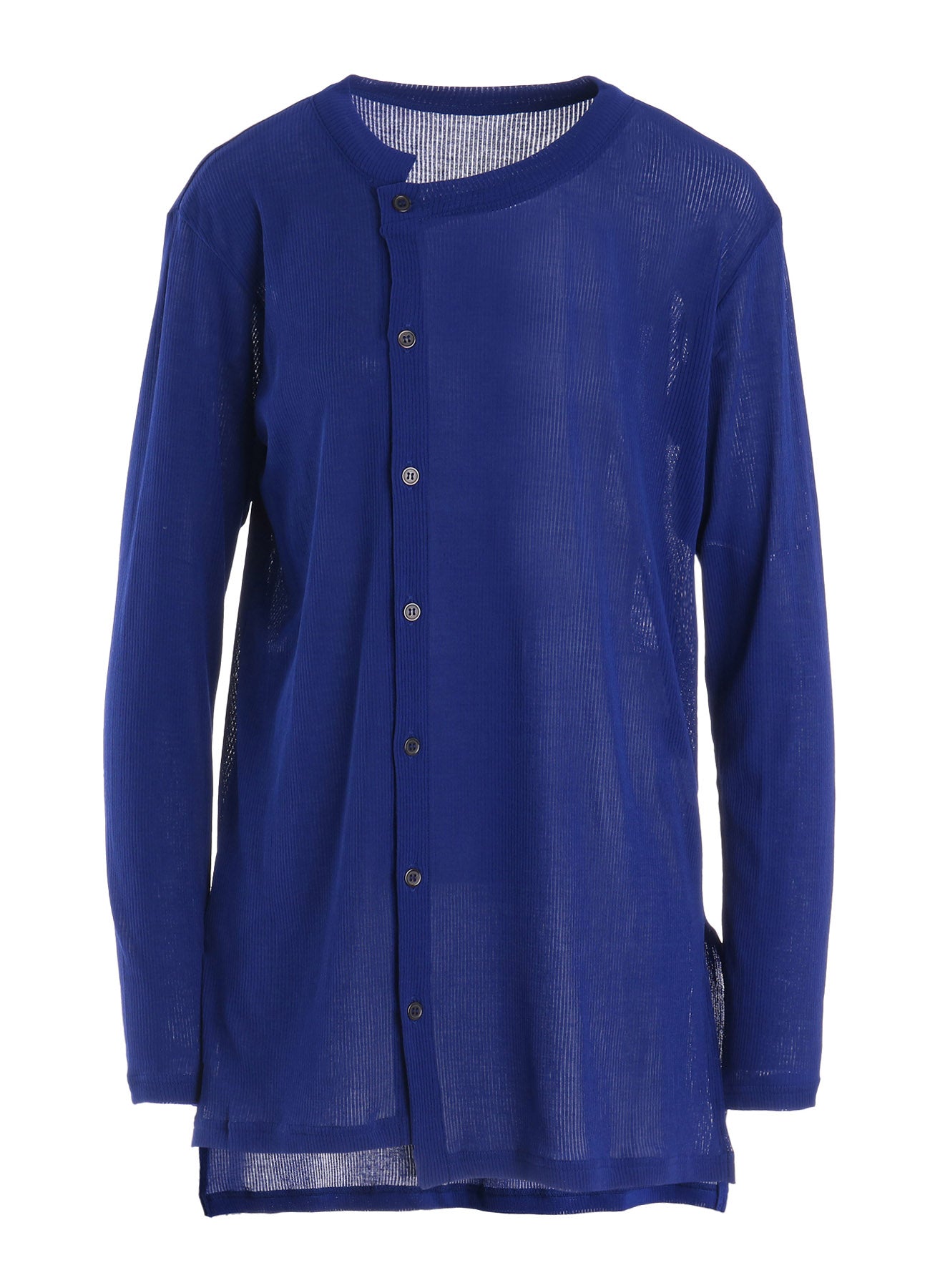 MERCERIZED RIB ASYMMETRIC COLLAR LONG CARDIGAN