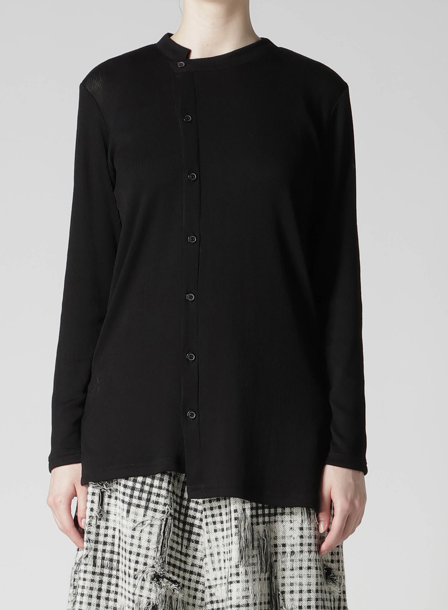 MERCERIZED RIB ASYMMETRIC COLLAR LONG CARDIGAN