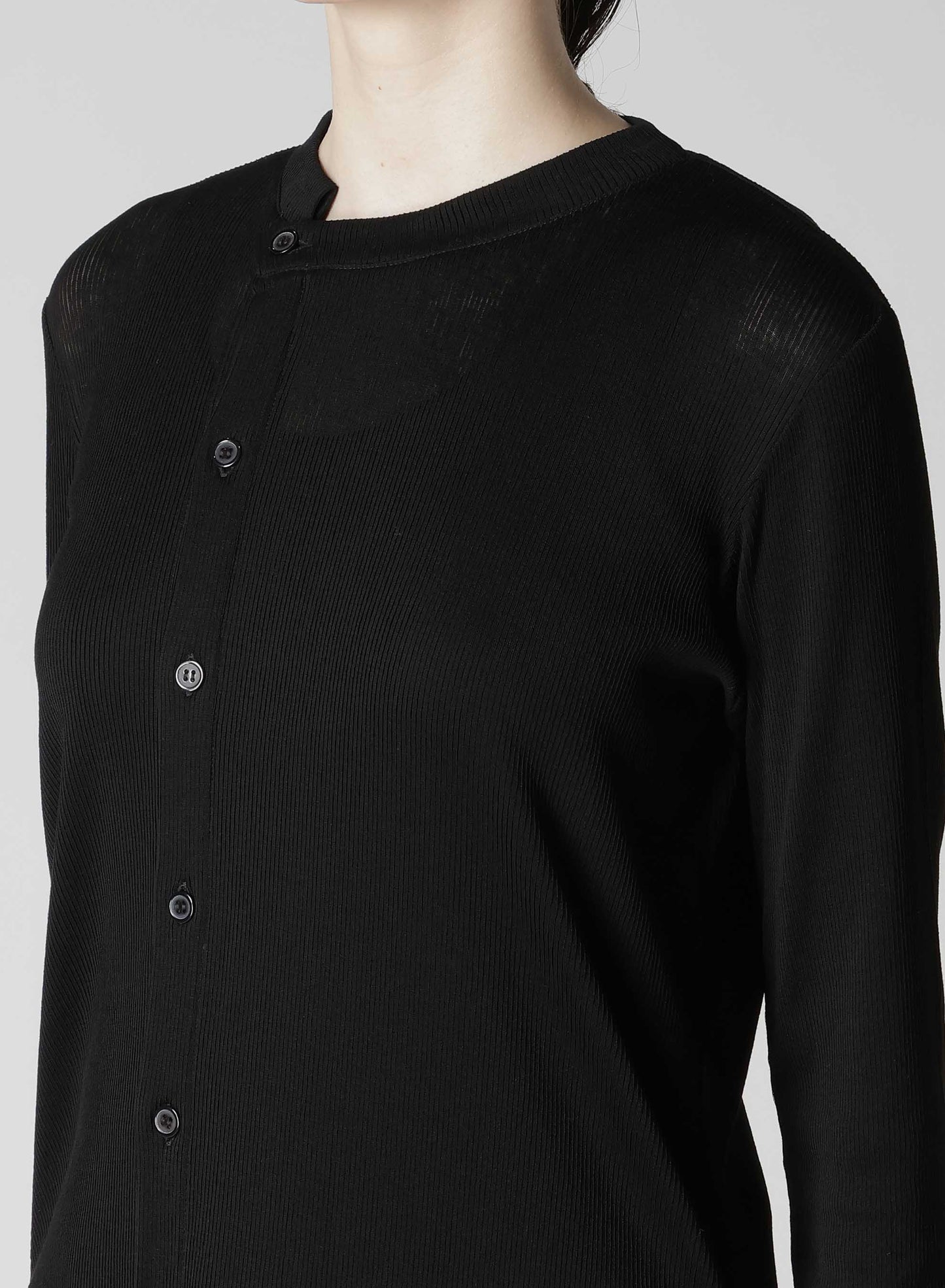 MERCERIZED RIB ASYMMETRIC COLLAR LONG CARDIGAN