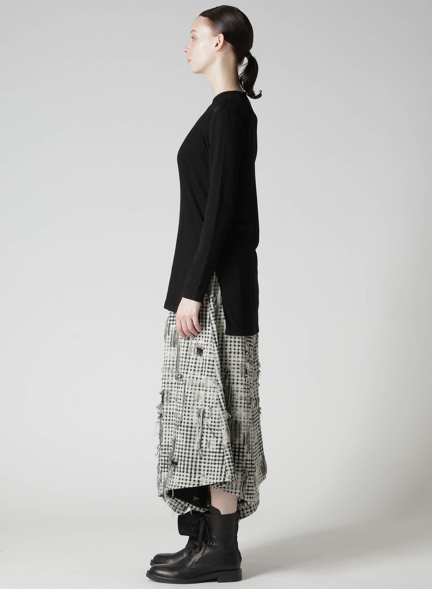 MERCERIZED RIB ASYMMETRIC COLLAR LONG CARDIGAN